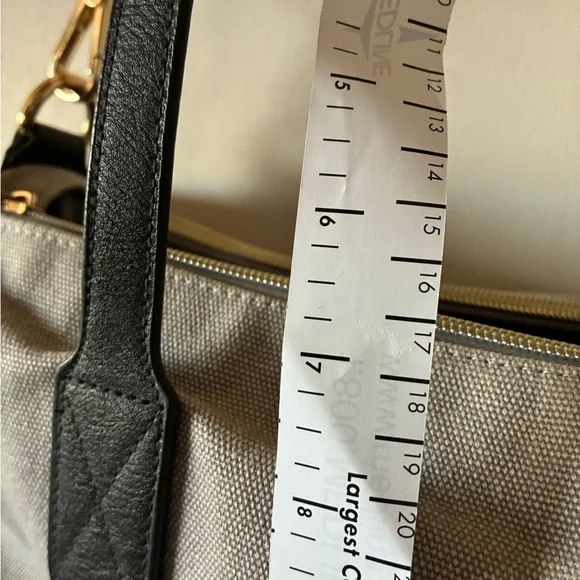 Erin Condren Gray Canvas Tote BodyCross Bag Leather Handles Pink/ navy ad Strap - Picture 10 of 11